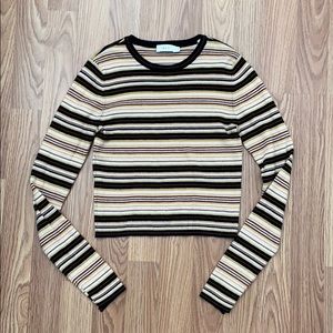 ALC Cropped Striped Neutral Ribbed Long sleeve Top